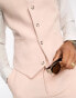 ASOS DESIGN skinny wool mix suit waistcoat in pastel pink herringbone