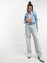 Bershka faux leather racer jacket in blue & white