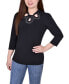 Фото #4 товара Petite 3/4 Sleeve Knit Crepe Studded Keyhole Top