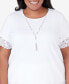 Plus Size Charleston T-shirt with Lace Border Details and Detachable Necklace