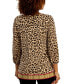 Фото #2 товара Petite Embellished Animal Print 3/4-Sleeve Top, Created for Macy's