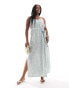 Vero Moda Curve v neck maxi dress with tie waist in sage green floral Salbei geblümt, 48 - фото #1