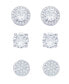 Women's Fine Silver Plated Round, Halo, Cubic Zirconia Stud Earrings Set, 6 Pieces