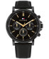 ფოტო #1 პროდუქტის Men's Multifunction Black Leather Watch 44mm