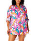 ფოტო #1 პროდუქტის Plus Size Tropical-Print Cover-Up Shirt