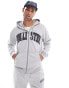 Фото #1 товара Hollister varsity logo relaxed fit full zip hoodie in grey marl CO-ORD