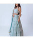 Фото #6 товара Women's Shimmer Sky Blue Tiered Skirt with Blouse and Dupatta