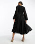 ASOS DESIGN wrap balloon sleeve midi dress with tie waist detail in black