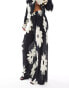 Object plisse wide leg trouser co-ord in black flower print