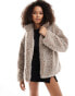 YAS fluffy short teddy jacket in beige - BEIGE