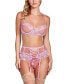 Фото #1 товара Women’s 3 PC Lingerie Set Patterned in Lace Trimmed Garter Skirt and Bra with Pink Lace down Ribbon