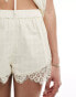 Фото #3 товара Basic Pleasure Mode lace edged runner short co-ord in cream