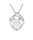 Gemstone Family Parent New Mother Created White Opal Heart Shaped Mom Loving Son Child Daughter Necklace Pendant For Women .925 Sterling Silver