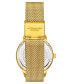 Women's Quartz Crystal Studded Gold Case and Gold Mesh Bracelet, Silver Dial, Gold Hands and Markers Watch