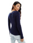 Фото #8 товара YAS asymmetric neck long sleeve knitted top in navy - NAVY