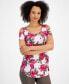 ფოტო #1 პროდუქტის Women's Printed Short-Sleeve Cold-Shoulder Top, Created for Macy's