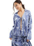 Vero Moda satin tie front open shirt co-ord in blue crinkle print