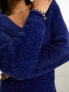 Фото #3 товара Threadbare Ivy fluffy v neck oversized jumper in navy