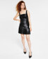 Фото #1 товара Women's Faux-Leather Square-Neck Peplum Top, Created for Macy's