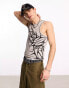 COLLUSION muscle vest in pique fabric in washed grey with tattoo print