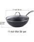 Фото #2 товара 11-Inch Hard Anodized Nonstick Stir-Fry Wok Pan Deep Frying Pan with Glass Lid, Flat Bottom, Black