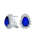 Classic Style Cocktail Wedding Party 2.5CT Royal Blue Sapphire Simulated AAA CZ Halo Pear Shaped Teardrop Stud Earrings For Women Omega Back