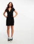 New Look textured wrap mini dress in black