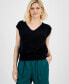 Фото #1 товара Petite V-Neck Ruched-Shoulder Top, Created for Macy's