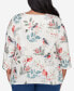 ფოტო #3 პროდუქტის Plus Size Classic Crew Neck Birds & Holly Leaf Top