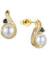ფოტო #1 პროდუქტის Cultured Freshwater Pearl (6mm), Onyx, & Diamond Earrings in 10k Gold