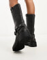 Bershka buckle detail calf length boots in black