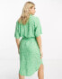 Monki tie waist midi shirt dress in green meadow