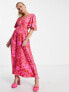 Фото #1 товара Twisted Wunder flutter sleeve maxi dress in pink and red star print