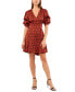 Фото #3 товара Women's Printed V-Neck Tiered Bubble Puff Sleeve Mini Dress