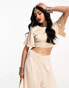 Kanya London flutter sleeve crop top co-ord in champagne