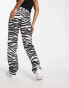 Фото #8 товара Bershka high waisted cropped straight leg jeans in zebra print