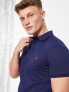 Фото #1 товара Polo Ralph Lauren slim fit pique polo with red player logo in washed navy