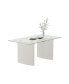 0.39" Thick Tempered Glass Top Dining Table With White Lacquer Double MDF Pillar