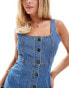 DTT Petite denim button front mini dress in mid blue