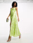 ASOS DESIGN trapeze maxi slip dress in lime metallic jacquard 32 - фото #8