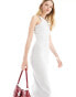 4th & Reckless premium ribbed embroidered logo racerneck maxi dress in grey grau, 46 - фото #4