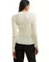 Фото #8 товара Pieces lightweight knitted top with lettuce edging in cream