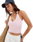 Pimkie knitted halterneck top in pink and white stripe