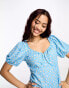 Pieces puff sleeve mini smock dress in blue ditsy