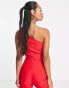 Vesper one shoulder ruched crop top co-ord in red