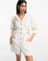 Фото #2 товара ASOS DESIGN linen utility batwing shirt mini dress with nipped in waist in ivory