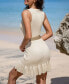 ფოტო #3 პროდუქტის Women's Apricot Ribbed Knit Belted Flounce Hem Mini Beach Dress
