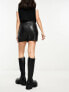 Фото #3 товара Only faux leather notch front mini skirt in black