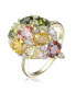 Фото #1 товара Sterling Silver with 14K Gold Plated Multi Colored Oval and Round Cubic Zirconia Pave Ring