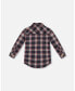 ფოტო #2 პროდუქტის Toddler Girls Long Sleeve Button Front Tunic Flannel Shirt Plaid Navy And Pink - Toddler|Child